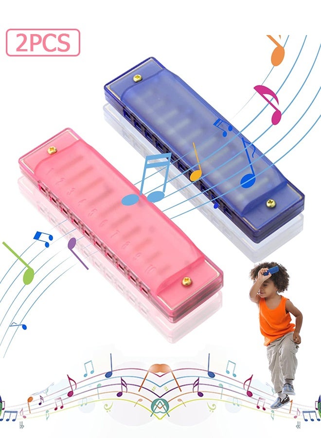 دبليو أف أف أو هارمونيكا للأطفال 10 ثقوب، حزمة من قطعتين، مفتاح C، هارمونيكات البلوز، لعبة تعليمية، لعبة للمبتدئين، أدوات موسيقية للأطفال الصغار، الحفلات والعطلات وأعياد الميلاد (أزرق/وردي/مع صندوق) - Image 1